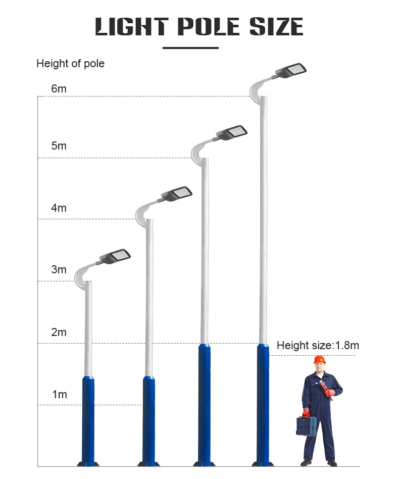 Outdoor Galvanized Light Pole 3m 6m 7m 8m 10m 12m Led lamp Aluminum steel solar Pole