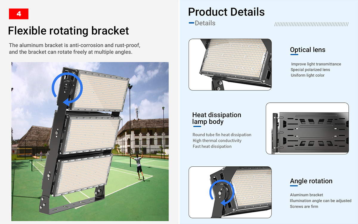 2024 super bright 600 watts 1200 watts high power aluminum led flood light for stadium field lighting