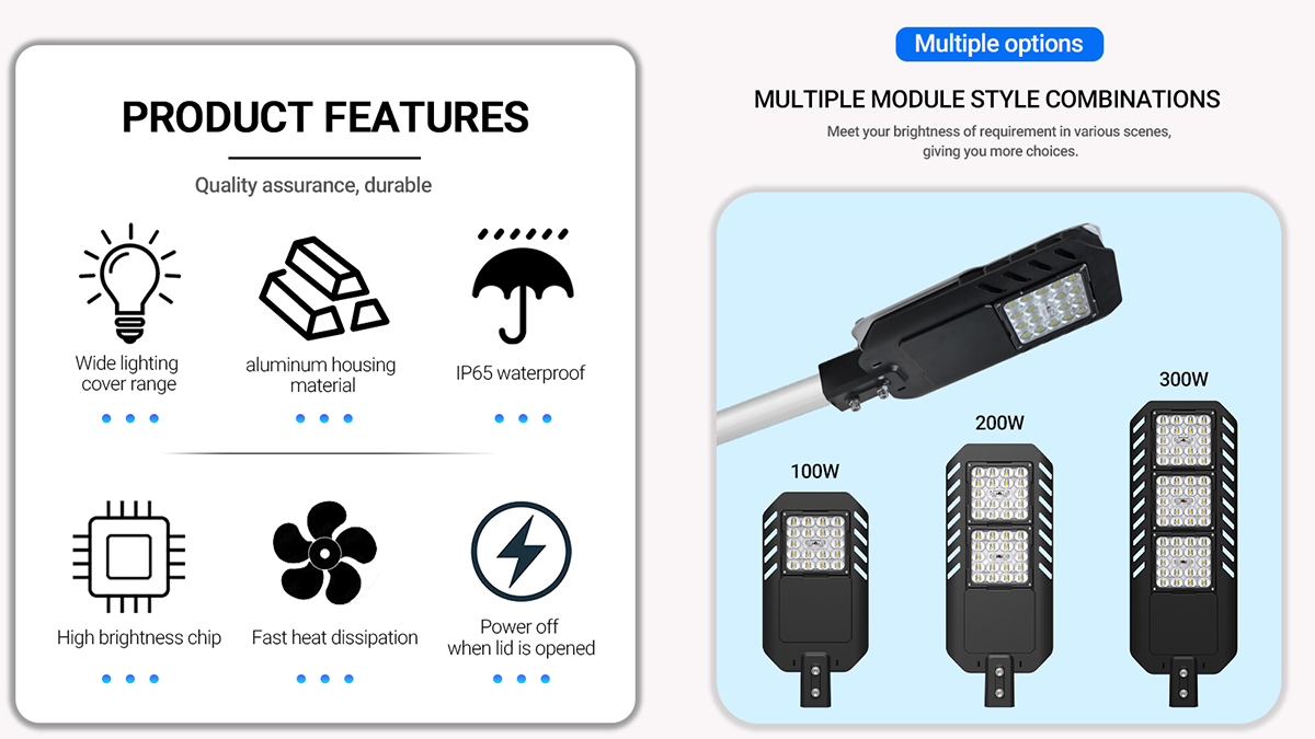 Free-tool maintenance 50W 100W 150W 200W Outdoor Glass optical lens LED Street light