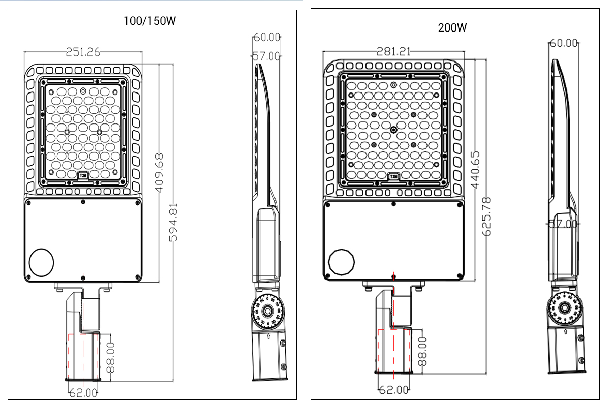 Integrated 300W LED Street Light Outdoor Aluminum Alloy IP65 Waterproof for Multiple Applications 150W