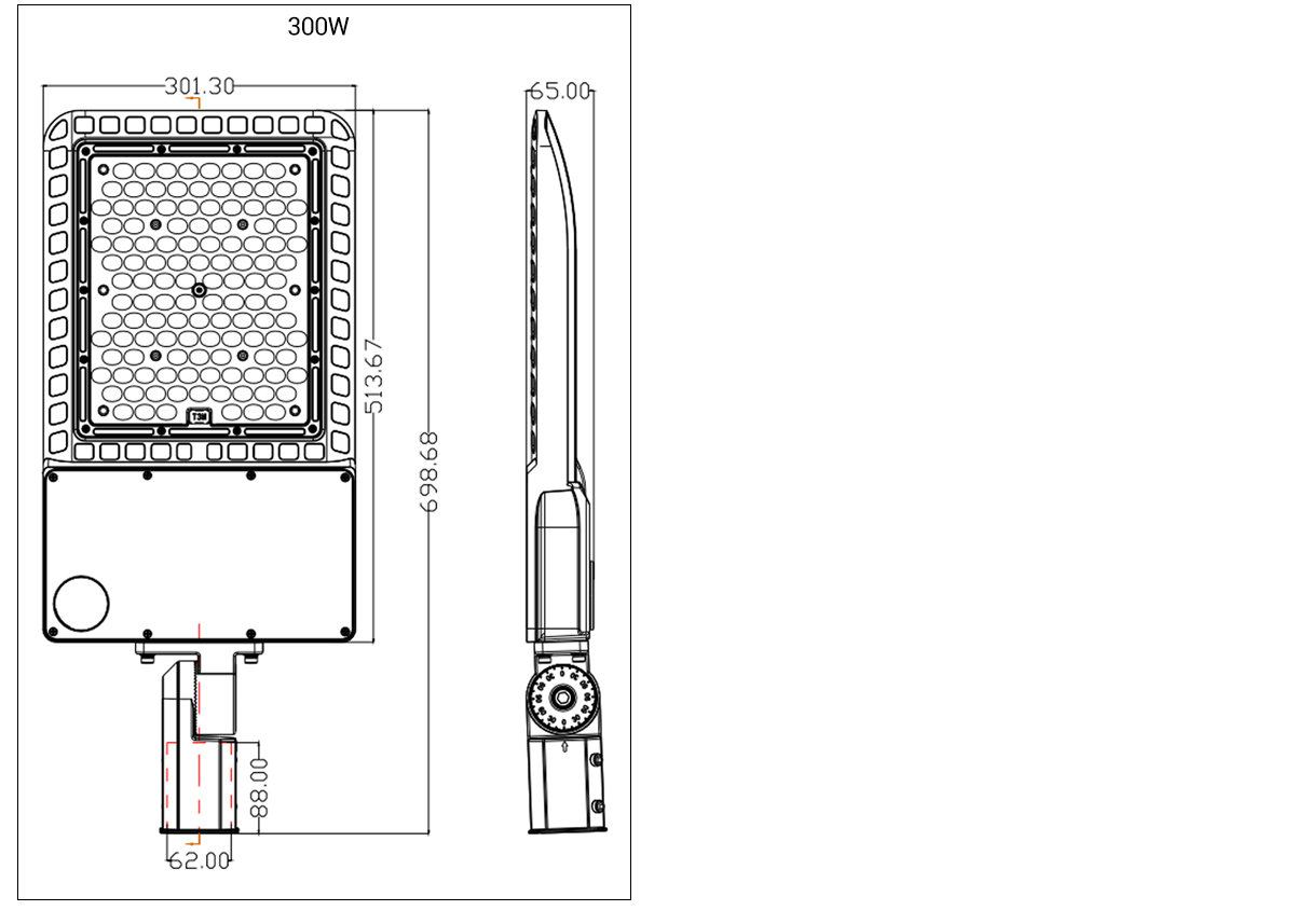 Integrated 300W LED Street Light Outdoor Aluminum Alloy IP65 Waterproof for Multiple Applications 150W